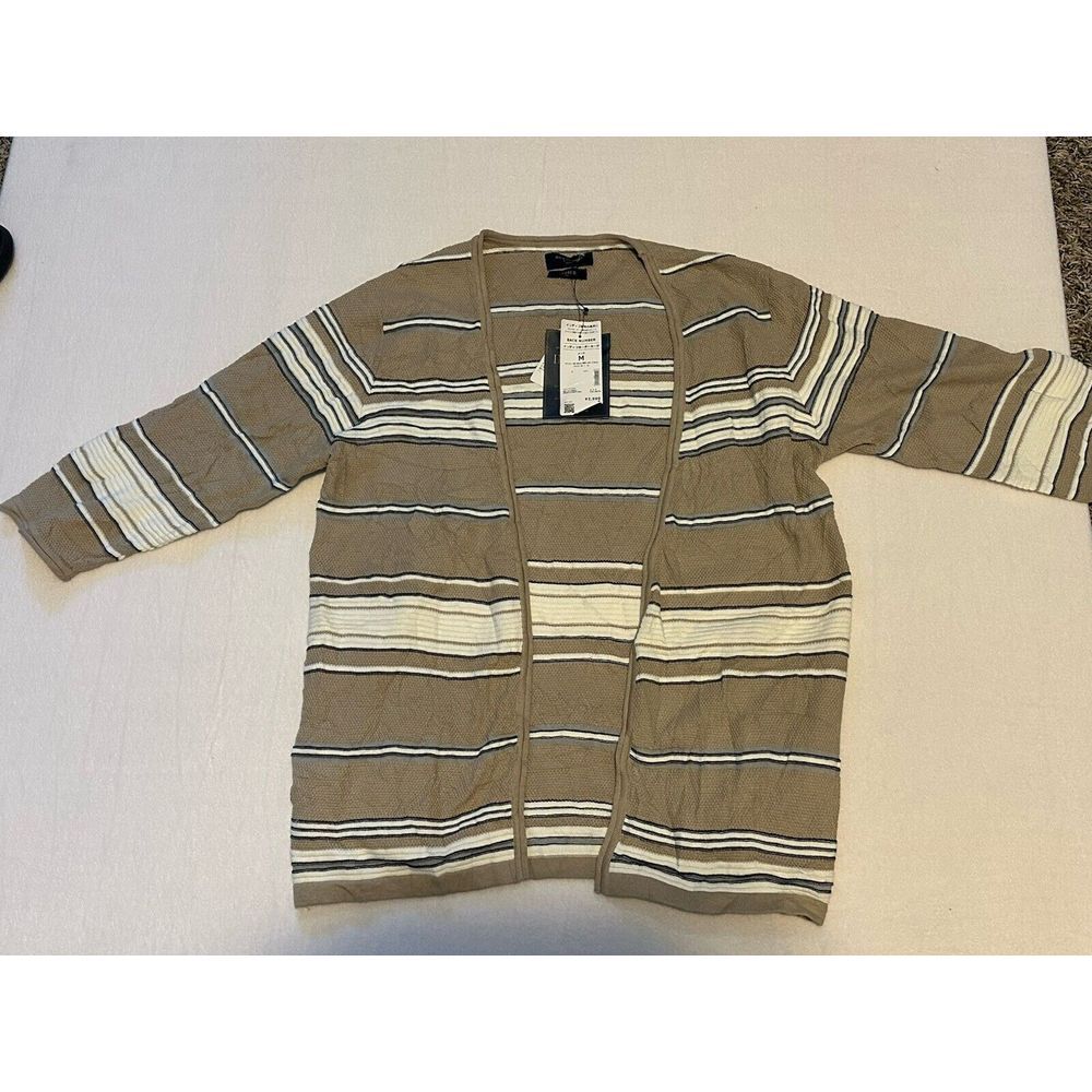NWT BACK NUMBER Japan Cardigan Sweater‎ 3/4 Sleeve White Beige Pockets sz.M